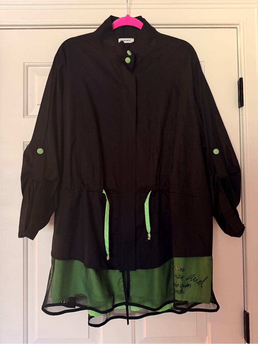 Black Pea Coat with Green Accents - Women's